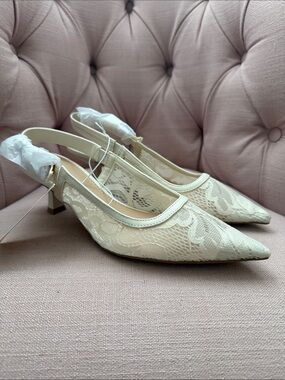 a new day Ivory Lace Pointed Slingback Heels